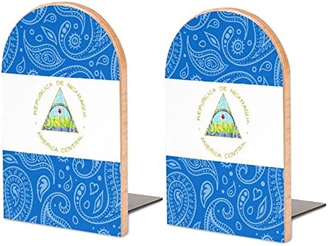 Paisley i Nikaragva zastavu slikarstvo Drvo Bookend dekorativni Non-Skid knjiga kraj 1 par 7x5 Inch