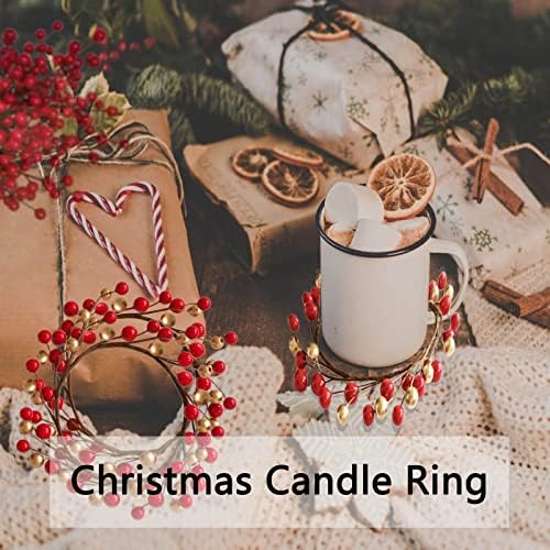FWTURG 4 kom Božićno Zavjetno prstenje za svijeće sa crvenim zlatnim bobicama umjetno crveno bobičasto vijenac za svijeće prstenovi za dom, vjenčanje, dnevni boravak i dekor spavaće sobe
