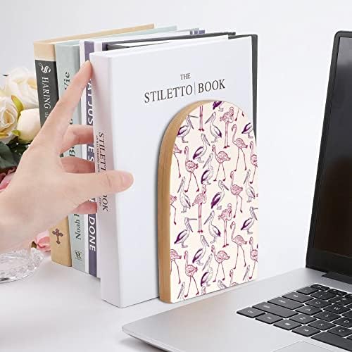 Cartoon pelikani i flamingosi slikarstvo Drvo Bookend dekorativni ne-Skid knjiga kraj 1 par 7x5 inča