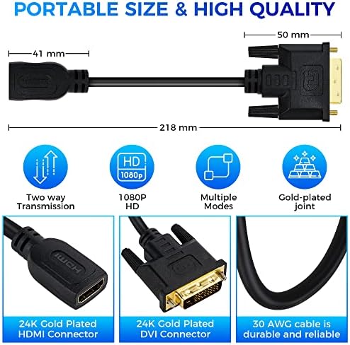 Togconn HDMI ženski na DVI muški adapter, dvosmjerni DVI mužjak do HDMI ženskog konektora, podrška