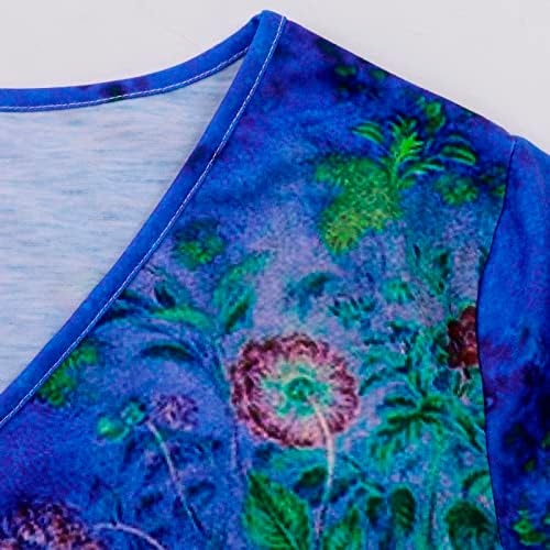 3D cvjetni tiskani vrhovi za žene Vintage Ljetni casual vrhovi kratki rukav V izrez labavi tees boho tunika bluza majica