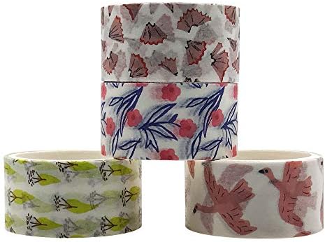 ZMLSED 4 Rolls Prirodne golubove za umivaonik, 20 mm široka cvjetna japanska maskiranje ukrasnih traka