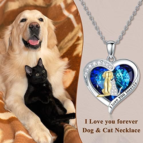 WINNICACA ogrlica za pse i mačke za žene Sterling Silver Cat privjesak srce kristalni nakit za kućne ljubimce Chrisamas pokloni za psa Lover cat Lover I Love You Forever