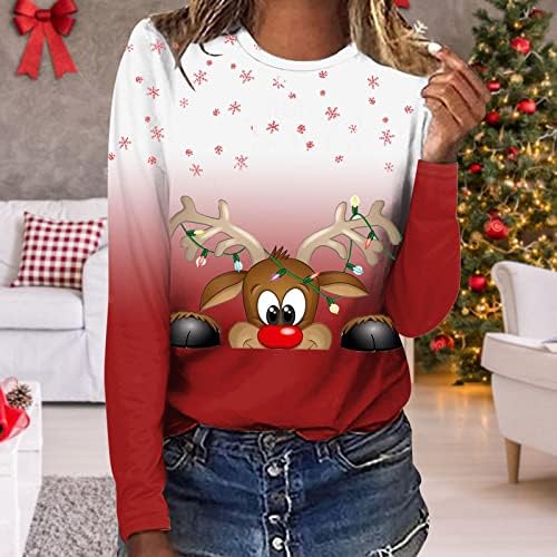 PLAID ELK dukserica za žene božićne pulover majica Gradient Snowflake dugih rukava Tunika Ležerne