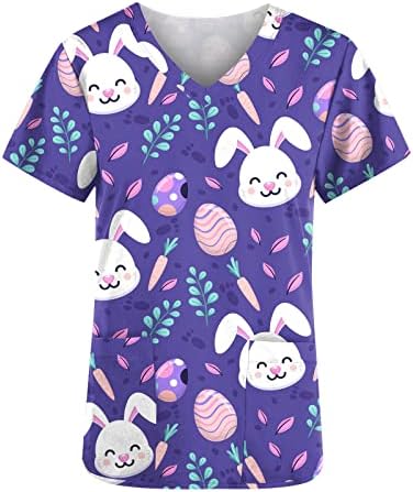 V izrez majica Teen Girls 2023 kratki rukav grafički kancelarijski piling Happy Gift uniforma uskršnja jaja