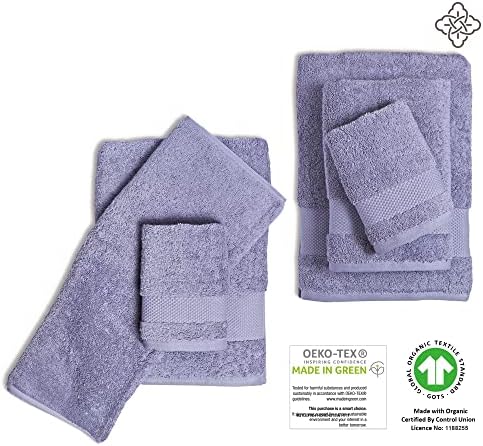 Bioweaves organski pamuk 6-komadni luksuzni set za kupatilo sertifikovano 700 GSM, 2 ručnika za kupanje, 2 ručnika za ručnike i 2 krpe za pranje - lavanda
