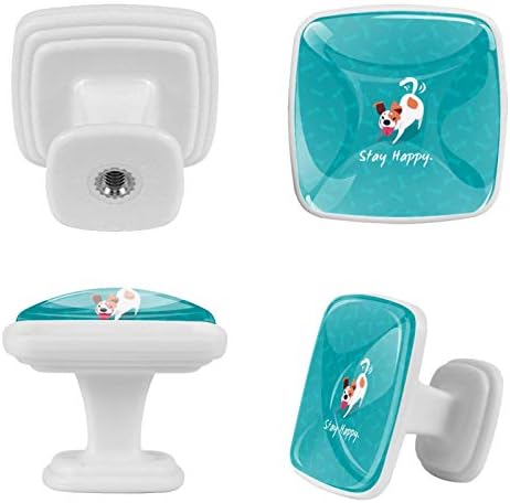 Idealiy Dog Aqua Quote Stay Happy karirana ladica vuče ručke ručke ormarić toaletni sto komoda dugme za povlačenje ručke sa zavrtnjima 4kom