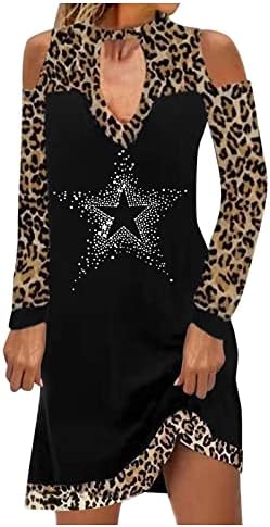 Nokmopo duge haljine za žene formalno casual leopard panela u boji od ramena s dugim rukavima ravna haljina