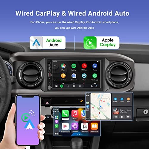 Dvostruki din Bluetooth Car Stereo sa Apple Carplay i Android Auto, 7 inčni zaslon osjetljivim na dodir 2 DIN radio, ogledala / 1080p / SWC / FM radio / Dual USB + sigurnosna kopija