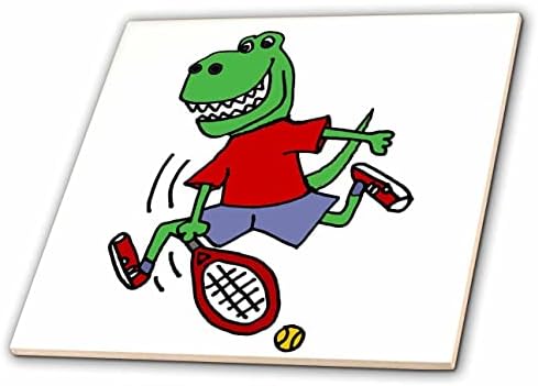 3drose smiješni slatki zeleni T-rex Dinosaurus igranje teniskih sportskih crtića-Tiles