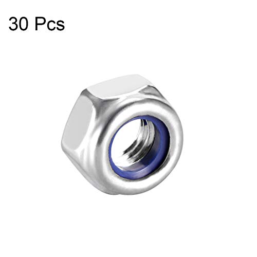 Uxcell Hex Lock Nuts-M6 x 1mm najlonski umetak od nerđajućeg čelika Samoblokirajuće matice za pričvršćivače, 30kom srebrni ton