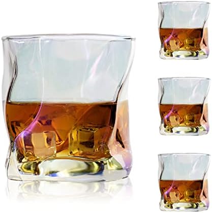 Set čaša za viski u nordijskom stilu 4, 10oz čaša za burbon od 4 naočare za lowball, set stakla za nepravilan viski za muškarce, proces galvanizacije od zgusnutog stakla, za viski, koktel, tečnost