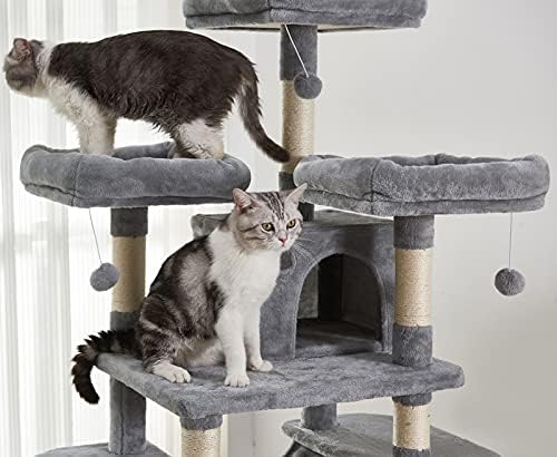 Cat Tower, 67 inča mačje drvo na više nivoa, mačji toranj sa mačjim stubovima prekrivenim sisalom, podstavljena platforma, viseća mreža i stan, za opuštajuće aktivnosti u zatvorenom prostoru