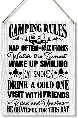 Smiješna pravila kampiranja Drvena ploča Zidna zida Viseća seoska kuća Rustikalni kamp ZNAKOVI ZA DOMU KAMPER