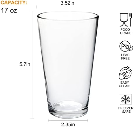 Accguan Clear Glass šalice za pivo – višenamjenske posude za piće, 17 oz-elegantan dizajn za dom i kuhinju – bez olova i BPA, odličan za restorane, barove, zabave(6 pakovanja)