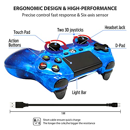 Chengdao bežični kontroler 2 pakovanje za PS4, visoki performanse Dvostruki blok kompatibilan sa PlayStation 4 / PRO / Slim / PC sa osjetljivom dodirom, mini LED indikatorom, priključkom za slušalice