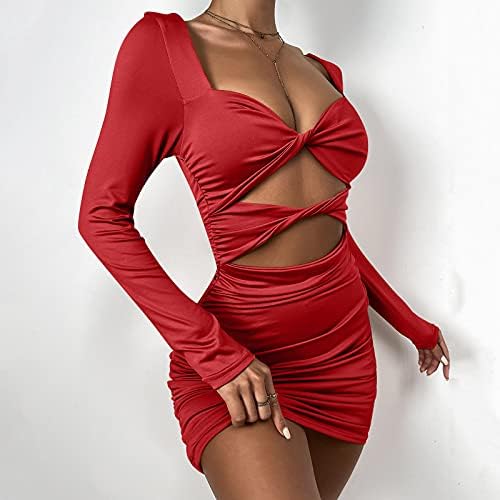 Ženska seksi Vrat Bodycon haljina s dugim rukavima izrezana zavoja za kandidage Bodycon Clubwear Midi haljina