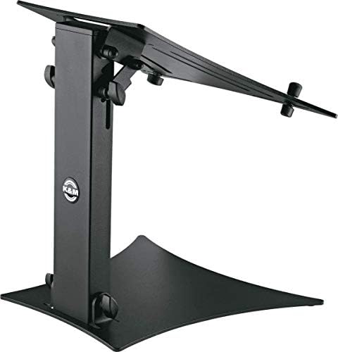 K & M Konig & Meyer 12190.000.56 Stol za laptop | Preveliki stol W / Securing Stop Pins | 3 Najniža položaja | Stabilna baza ploča | Ergonomski | Folds Compact | Prijenosni | Njemački izrađen | Crn