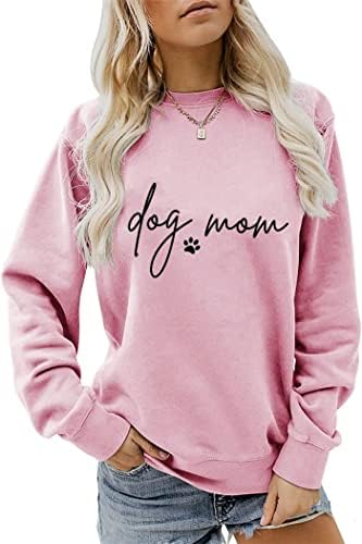 SUNIDOL WOMENS Dog Mom Dukserice Pas Paw Print Dugih rukava Crewneck Ležerne prilike pulover Labava majica majica