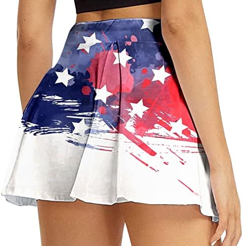 4. jula Atletska suknje sa šorctima za žene visoki struk Pleased Flowy Golf Skorts 2 u 1 USA zastavačke hlače Yoga Skorts