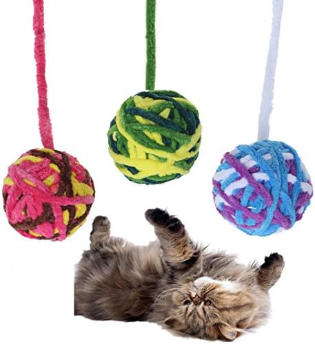 Interaktivne igračke za mačke u zatvorenom prostoru, 3 pakovanja šarene vunene igračke za mačke sa zvonima