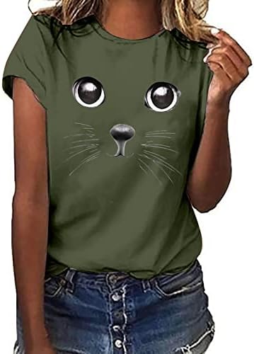 Ženske okrugle vratne mačke štampane majice smešne grafičke kratke rukave Tees bluze lagana majica Casual Loose Tops