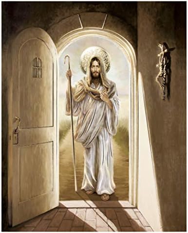 Isus Hrist kuca na vrata zlatna folija - religiozna zidna Umjetnost laminirani Print Neuramljeni Poster dekoracija Doma Arte Diseño Piezas Maestras