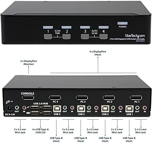 Starchech.com 4 Port DisplayPort KVM prekidač W / Audio - USB, tastatura, video, miš, kutija za računare za 2560x1600 DP monitor, crna