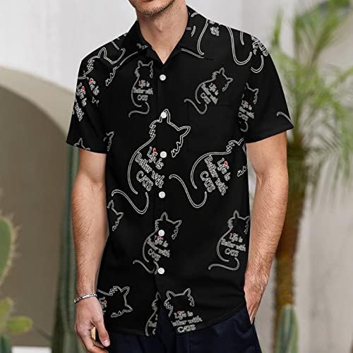 Život bolji sa mačkim Heart muške košulje Kratki rukav V izrez Grafičke majice Dugme - Dolje Majice na plaži T