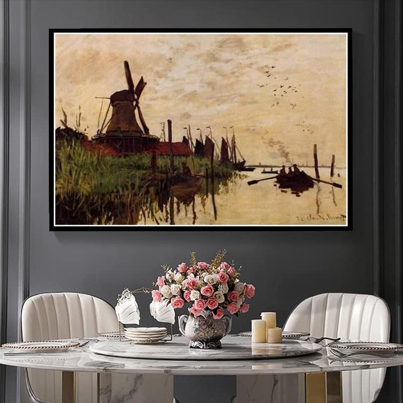 Vjetrenjača na kanalu Onbekende Amsterdam Painting Claude Monet Diamond painting Kits za odrasle, 5D
