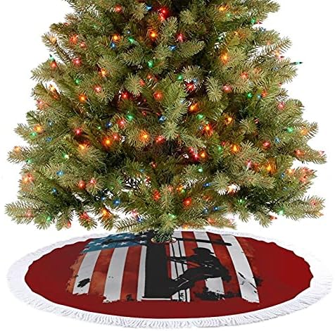 Lineman Američka zastava Električni kabelski linijski kabel za božićne suknje drveća prostirka sa sjedištem za Halloween Farmhouse Holiday Dekoracije 48 x48