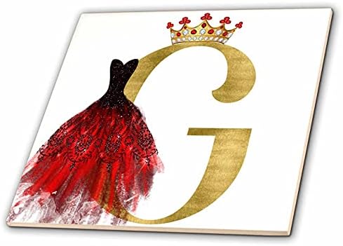 3drose crvena haljina slika dragulja kruna slika zlatnog monograma g-Tiles