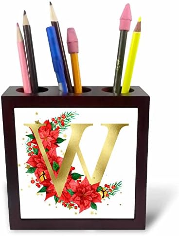 3drose elegantna slika zlatnog monograma početna W držači olovke za cvjetne pločice Poinsettia