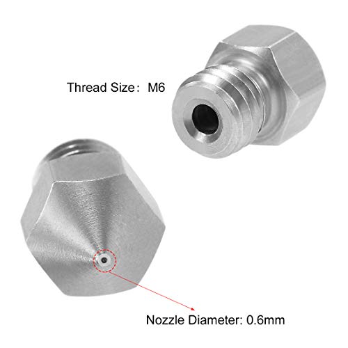 UXCell 0,6 mm 3D glava za glavu za meznice M6 za zamjenu navoja za otisak iz ekstrudera MK8 1,75 mm, nehrđajući čelik 10pcs