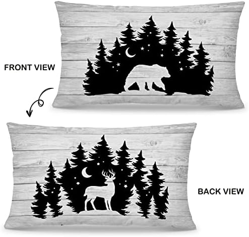 Seoska kuća Temat 12''x20 '' Vintage Wood Forest Bear Deer Moose Elk Reverzibilni jastuk za