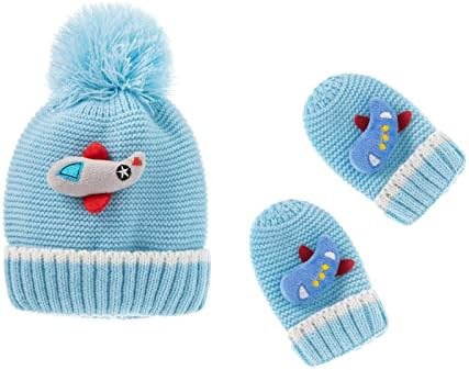 Qvkarw hat zimski rukavi postavljeni pleteni beba crtani avionske vunene šešire Dječja briga za bebe Baby Mittens Djevojka