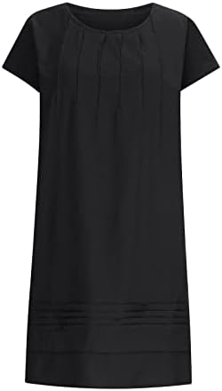 Ženske Etno pamučne lanene kratke rukave haljine ženske tunike ljetne plisirane jednostavne majice haljine do koljena
