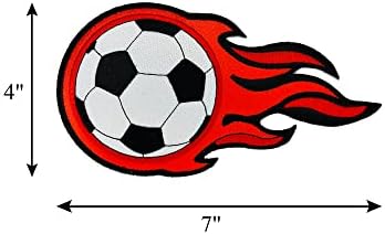 Flaming Soccer Ball Veliki zakrpa - vezena šivača / željezo - grb klasični fudbalski flaster - 4 x 7