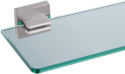 Kokosiri zidne police plutajuća kupaonica staklena polica za kuhinju, 16 '' x 5,6 '' kaljeno stakleno zidno montirano brušeno od nehrđajućeg čelika B1106BR-L16