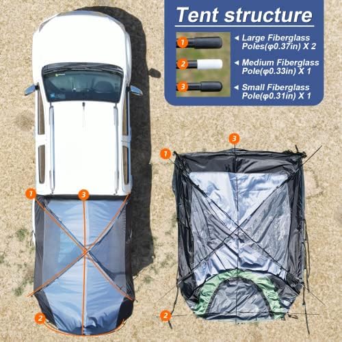 ForCeatt Term TENT, odgovara 5'-6,5 'TENT TENT, vodootporan PU2000mm pickup šator 6,5 stopa krevet, jednostavno podešavanje 2 osobe prijenosni kamioni šatori za kampiranje, planinarenje, ribolov