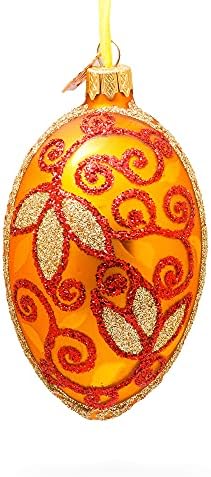 Jesenji listovi na zlatnom staklenom jajetu Božićni ukras 4 inča