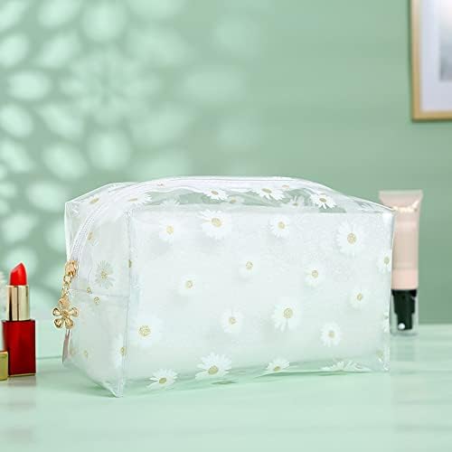 UUYYEO Clear Daisy torbe za šminkanje cvijet kozmetička torba putna torba za pranje toaletna torbica pernica za žene djevojke Bijela