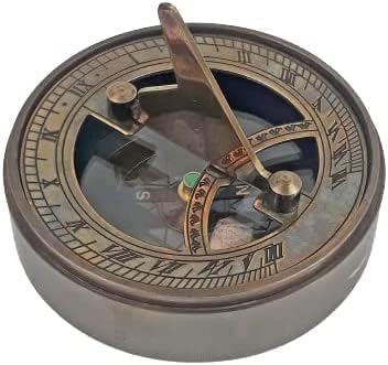 Risan umjetnost Vintage Sundial kompas | Mesing kompas | Poklon za njega | Gravirani kompas | Kompas za sunčanje za kampiranje | Pješačenje | Obilazak