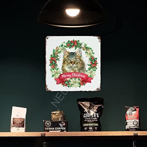 Metal Tin zidni dekor Božić Cat Boxwood Berry Clower vijenac Metal Potpisuje Dekor za uredbene vrata Kuhinjska