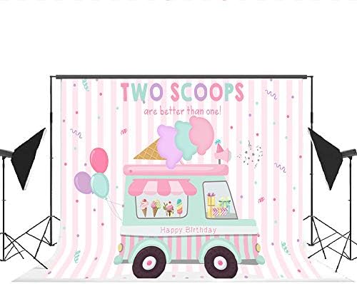 Lofaris Sladolem Teme Truck Party Backdrop Djevojke Ružičasto Sretno 2. rođendanske pozadine Male princeze Dvije kašike su bolje od jednokratnih ukrasa za torte 7x5ft