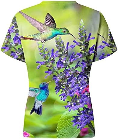 Žene Hummingbird Print Tee Tops kratki rukav o-izrez Casual Dressy bluze za helanke pulover