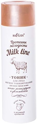 Bielita & Vitex Milk Line blagi tonik za toniranje lica za sve tipove kože, 200 ml sa proteinima kozjeg mlijeka, Toniskin, vitamini A, C, E, F i đumbir