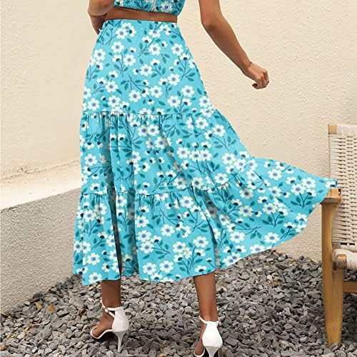 Lepršave plisirane Maxi Midi suknje za žene ljetna Casual Boho Maxi suknja jednobojne ljuljačke visokog struka višeslojna suknja A kroja