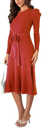 Ženski džemper haljine duge pletene haljine casual puff rukavi pokazuju haljine midi pletene suknje visokih struka