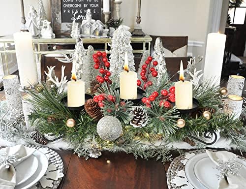 Artiflr 22-inčni Božićni svijećnjak središnji dio, šišarke i stol od zlatne crvene bobice središnji dio sa 3 držača za svijećnjake stoni naglasak središnji dio za festivalsko uređenje doma